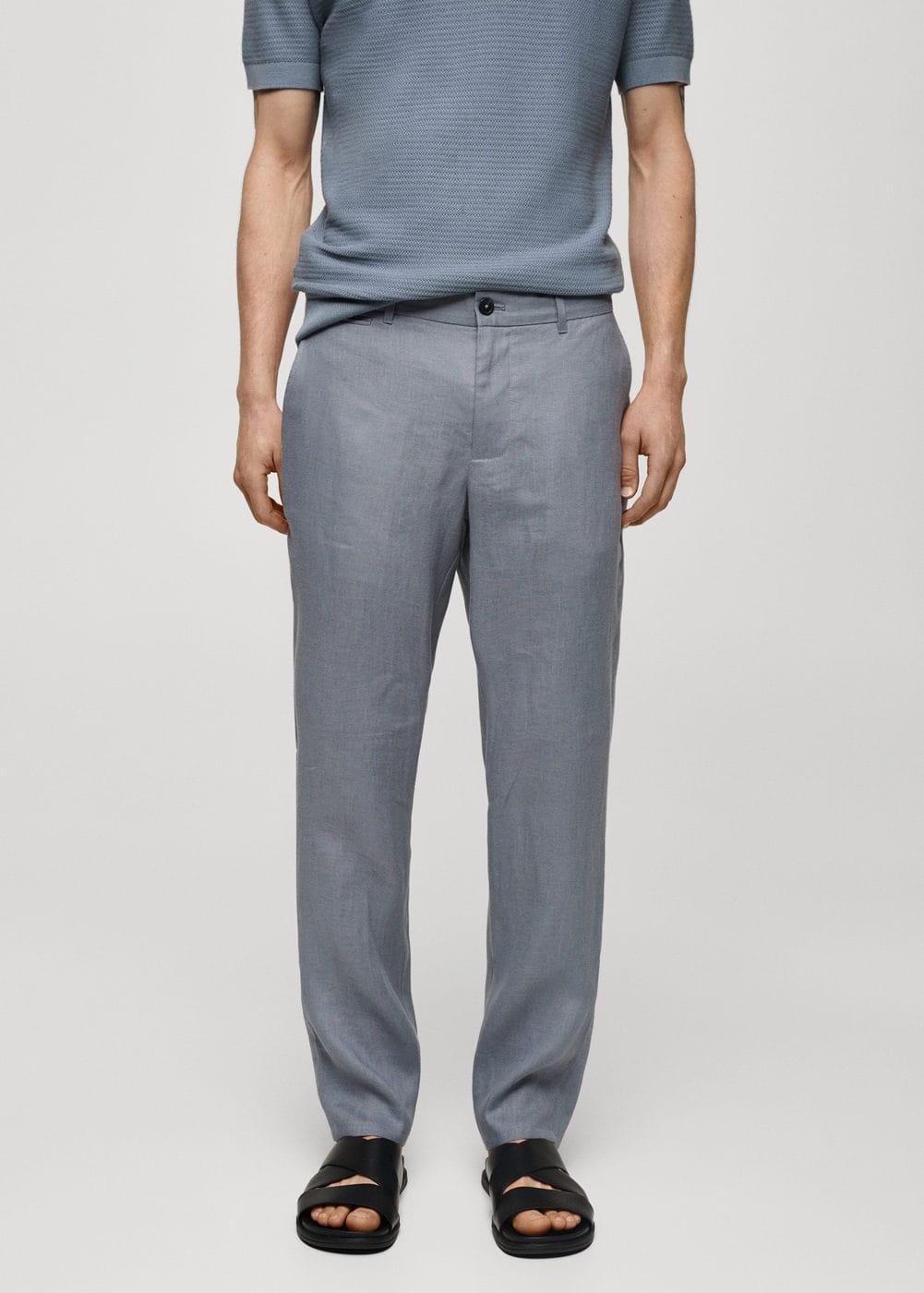 MANGO MAN - Slim-fit 100% linen pants sky blueMen product image