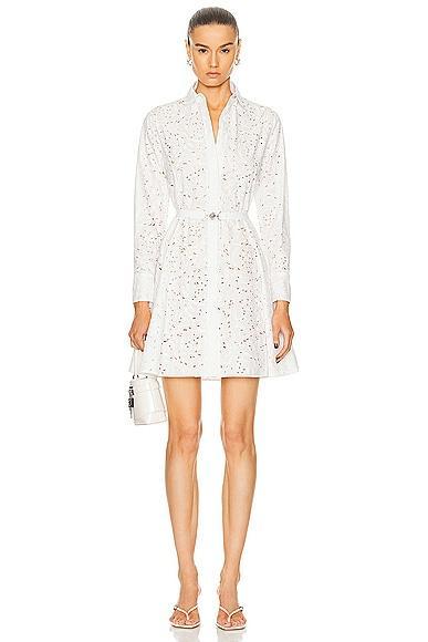 VERSACE Popeline Baroque Anglaise Print Dress in White Product Image