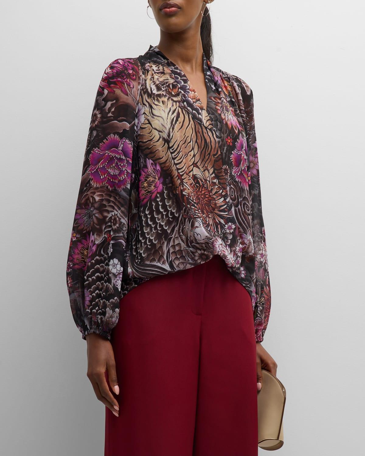 KOBI HALPERIN Robin Tiger Print Chiffon Top Product Image