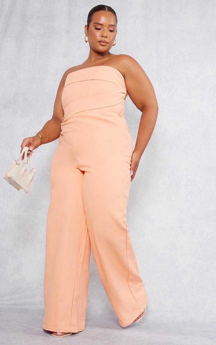  Plus Peach Linen Look Ruched Bust Detail Bandeau Jumpsuit Product Image