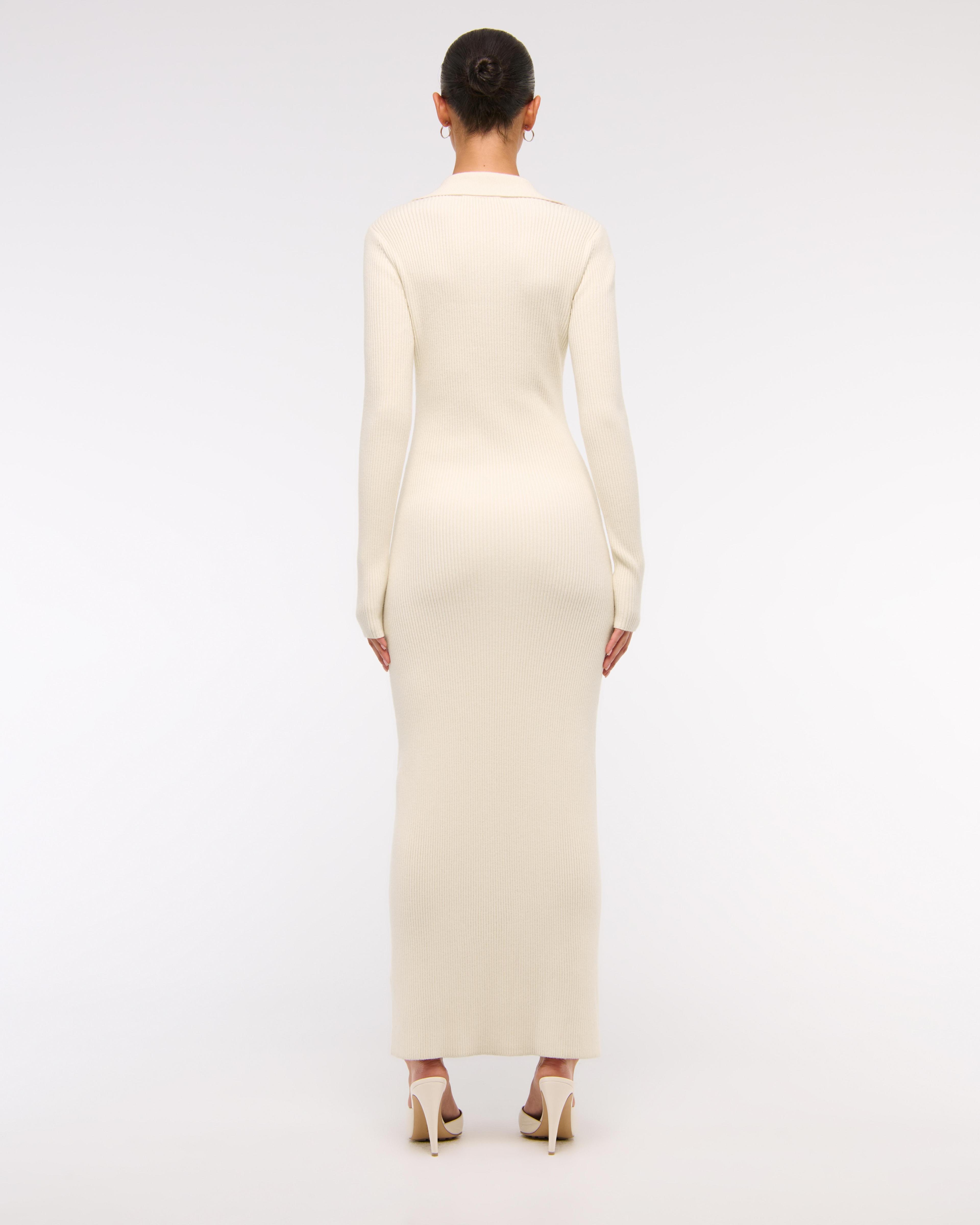 Long-Sleeve Collared Midi Sweater Dress Product Image