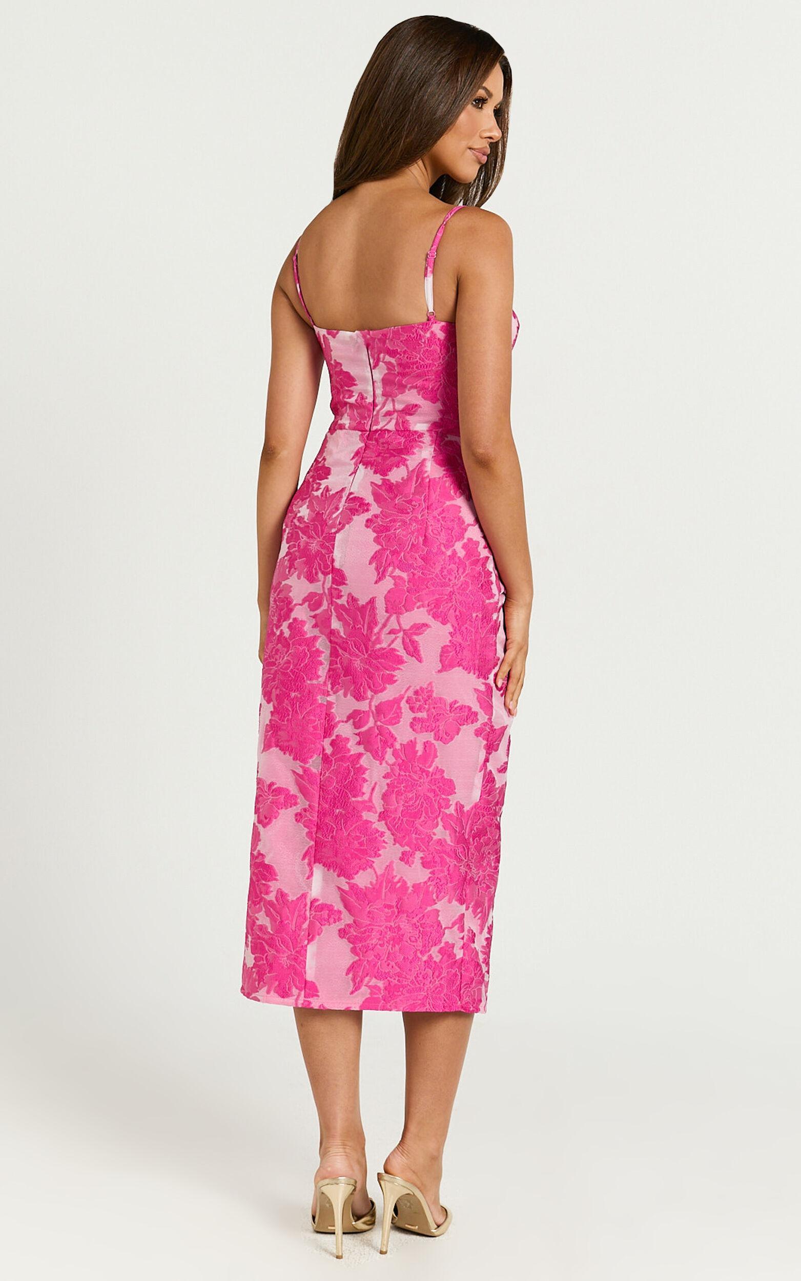 Alvera Midi Dress - Bustier Brailey Jacquard Midi Dress in Pink Product Image