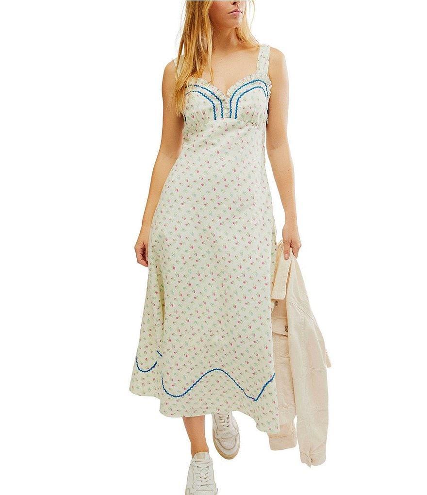 Free People Floral Sweetheart Neck Sleeveless Midi Dress product image