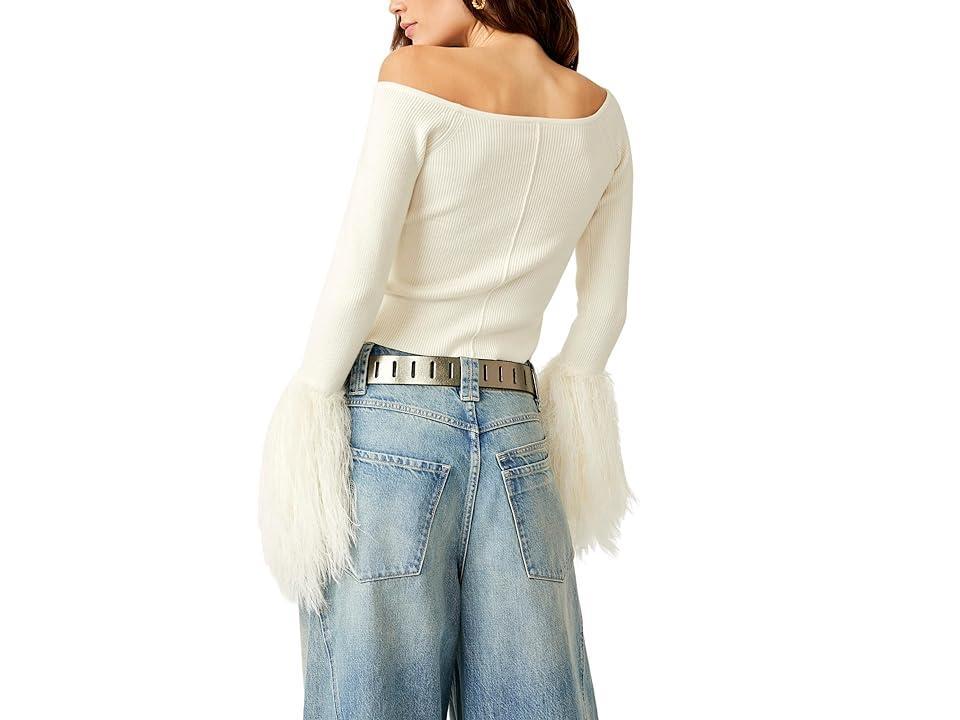 Free People Marilyn Faux Feather Trim Off the Shoulder Crop Sweater Product Image