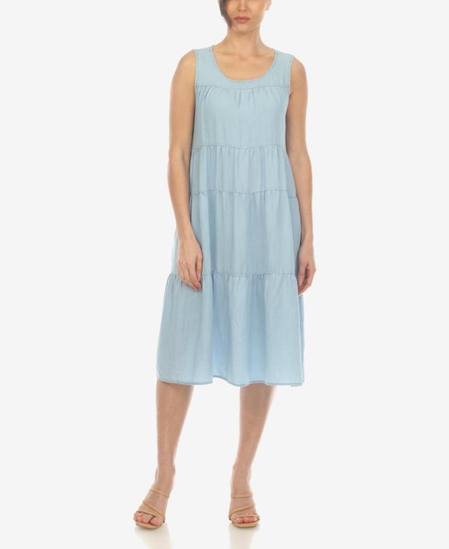 White Mark Womens Sleeveless Tiered Chambray Midi Dress Product Image