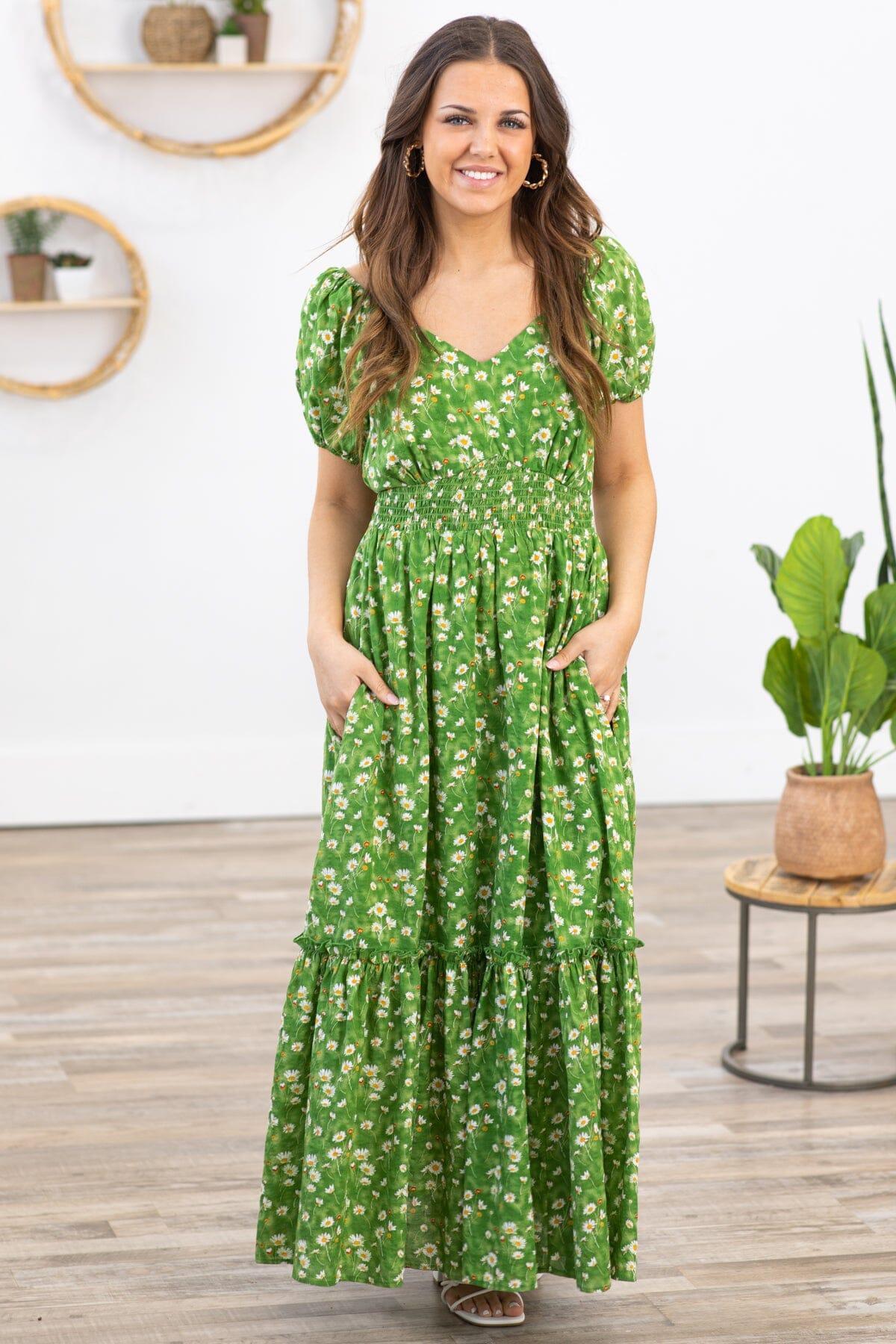 Green Multicolor Floral Puff Sleeve Maxi Dress Product Image