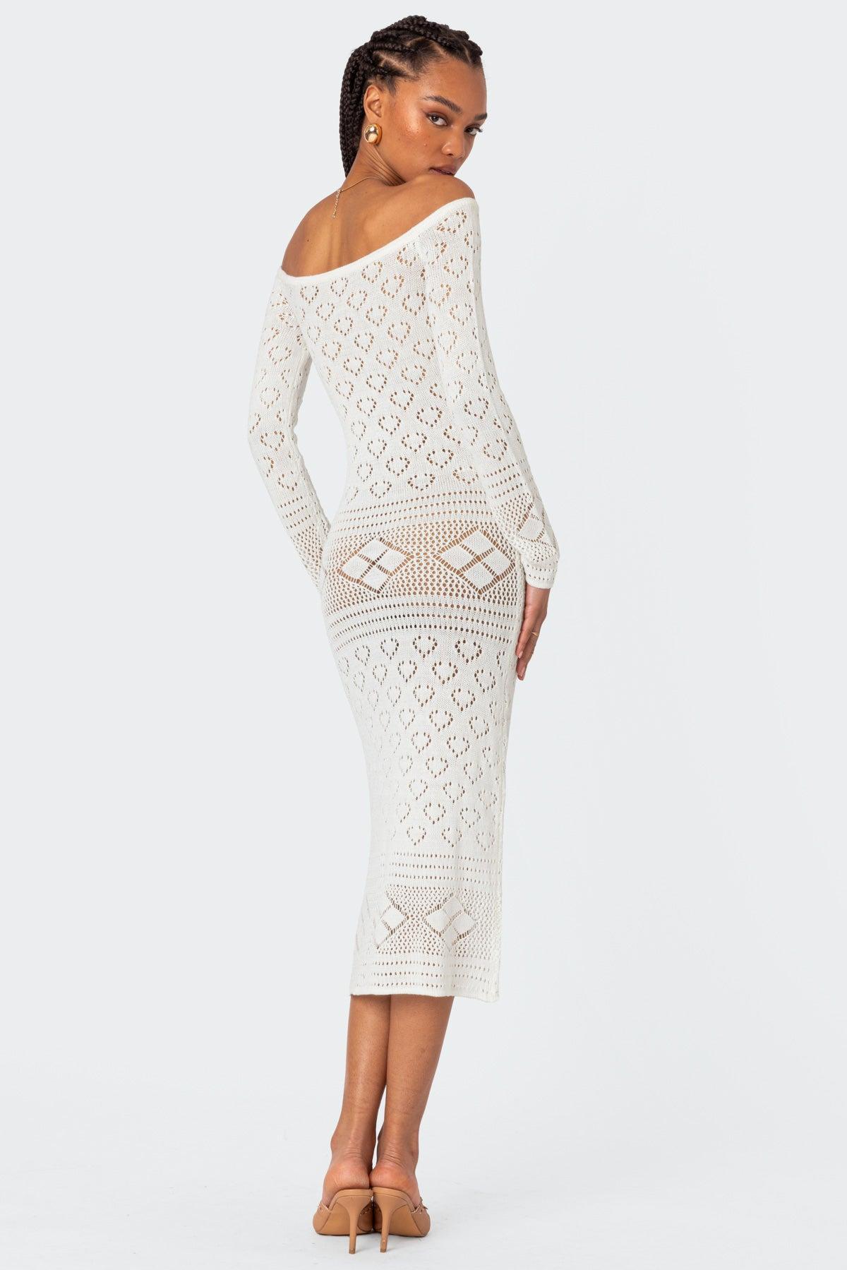 Lily Crochet Off Shoulder Midi Dress Product Image