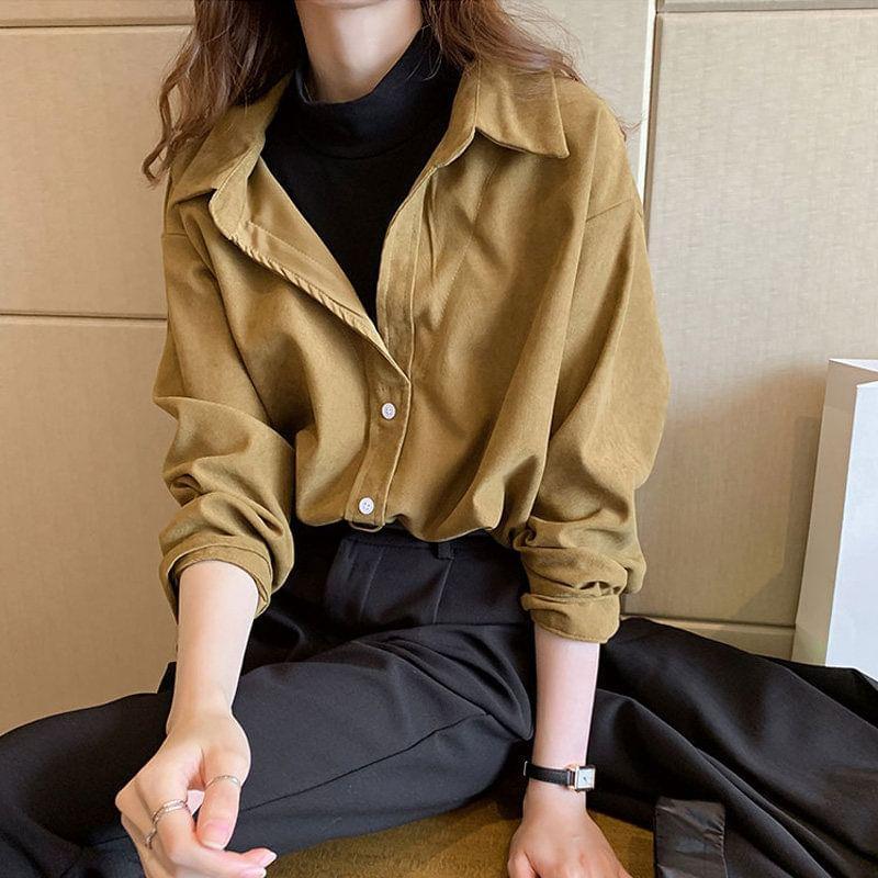 Long Sleeve Lapel Long Sleeve Loose Shirt Product Image