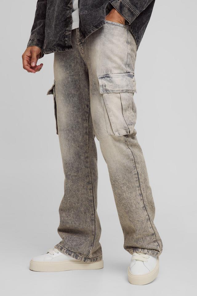 Relaxed Flared Cargo Tinted Denim Jeans | boohooMAN USA Product Image