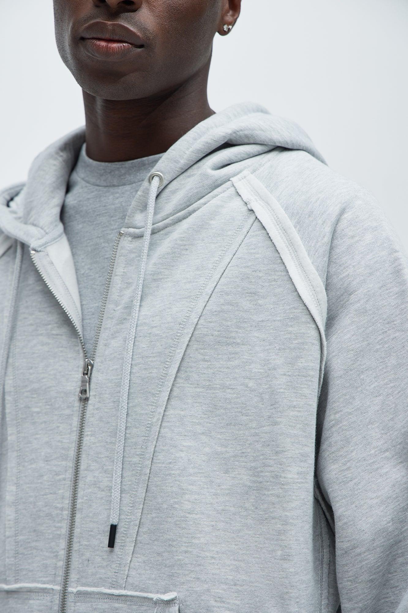 Tyson Deconstructed Oversized Zip Up Hoodie - Heather Grey Product Image