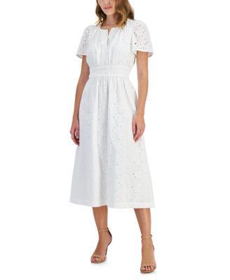 Women's Cotton Embroidered Eyelet Midi Dress  Product Image