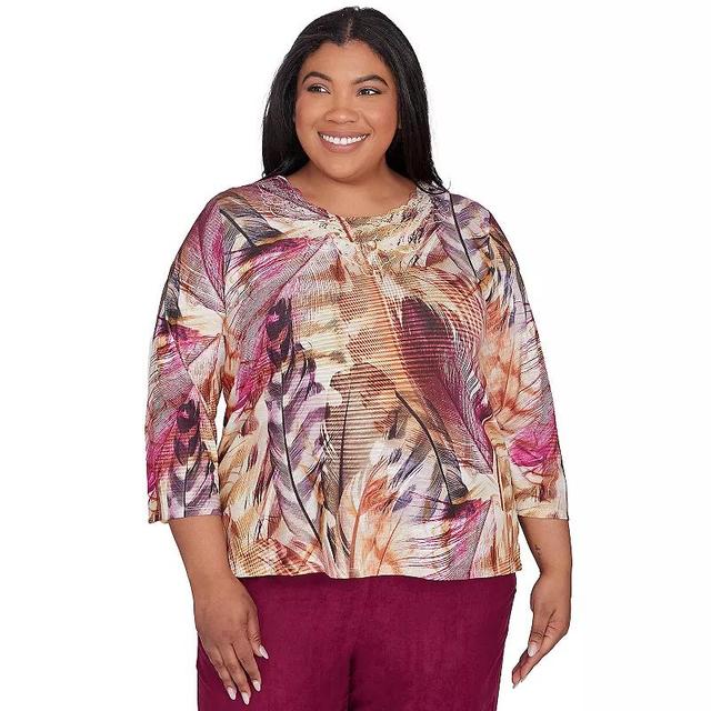 Plus Size Alfred Dunner Feather Lace Detail Crewneck Top, Womens Product Image