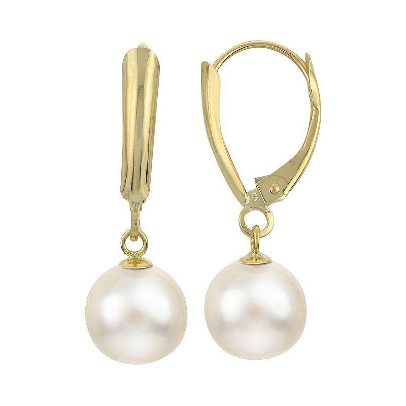 PearLustre by Imperial 10k Gold Freshwater Cultured Pearl Leverback Drop Earrings, Womens, White Product Image