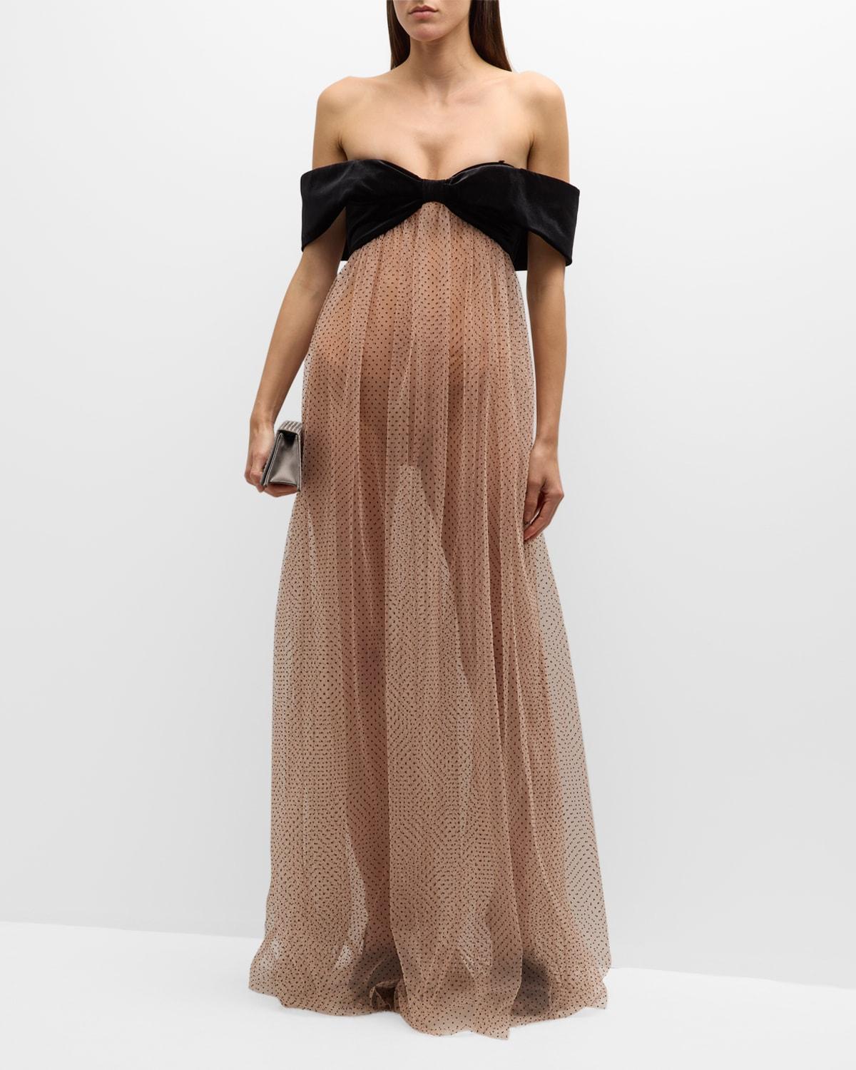 Philosophy di Lorenzo Serafini - Womens Off-The-Shoulder Polka-Dot Tulle Maxi Dress - Pink - IT 42 - Moda Operandi Product Image