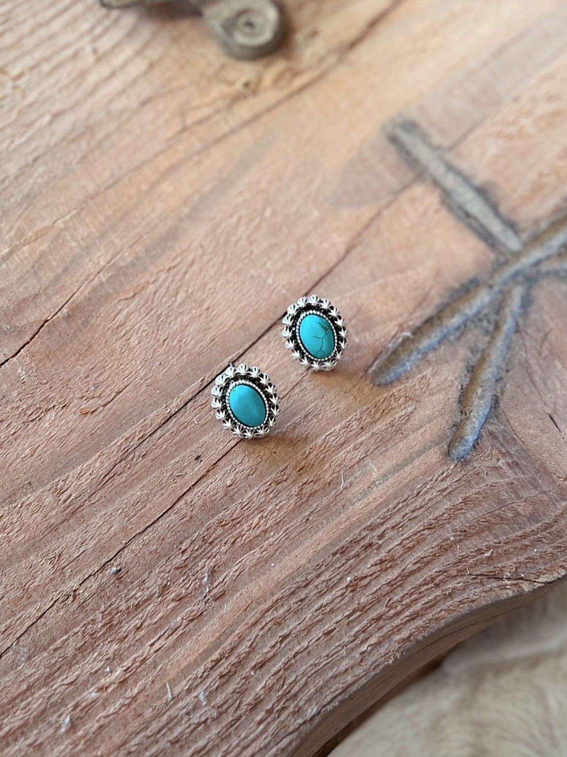 Oval Turquoise Stone Post Earrings Product Image