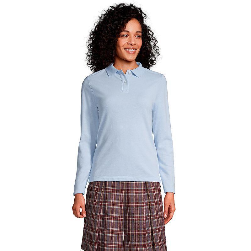 Womens Lands End School Uniform Long Sleeve Mesh Polo Shirt Product Image