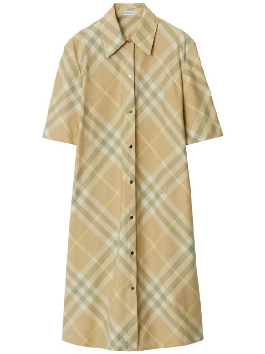 BURBERRY Check Motif Cotton Shirt Dress In Flax Check Product Image