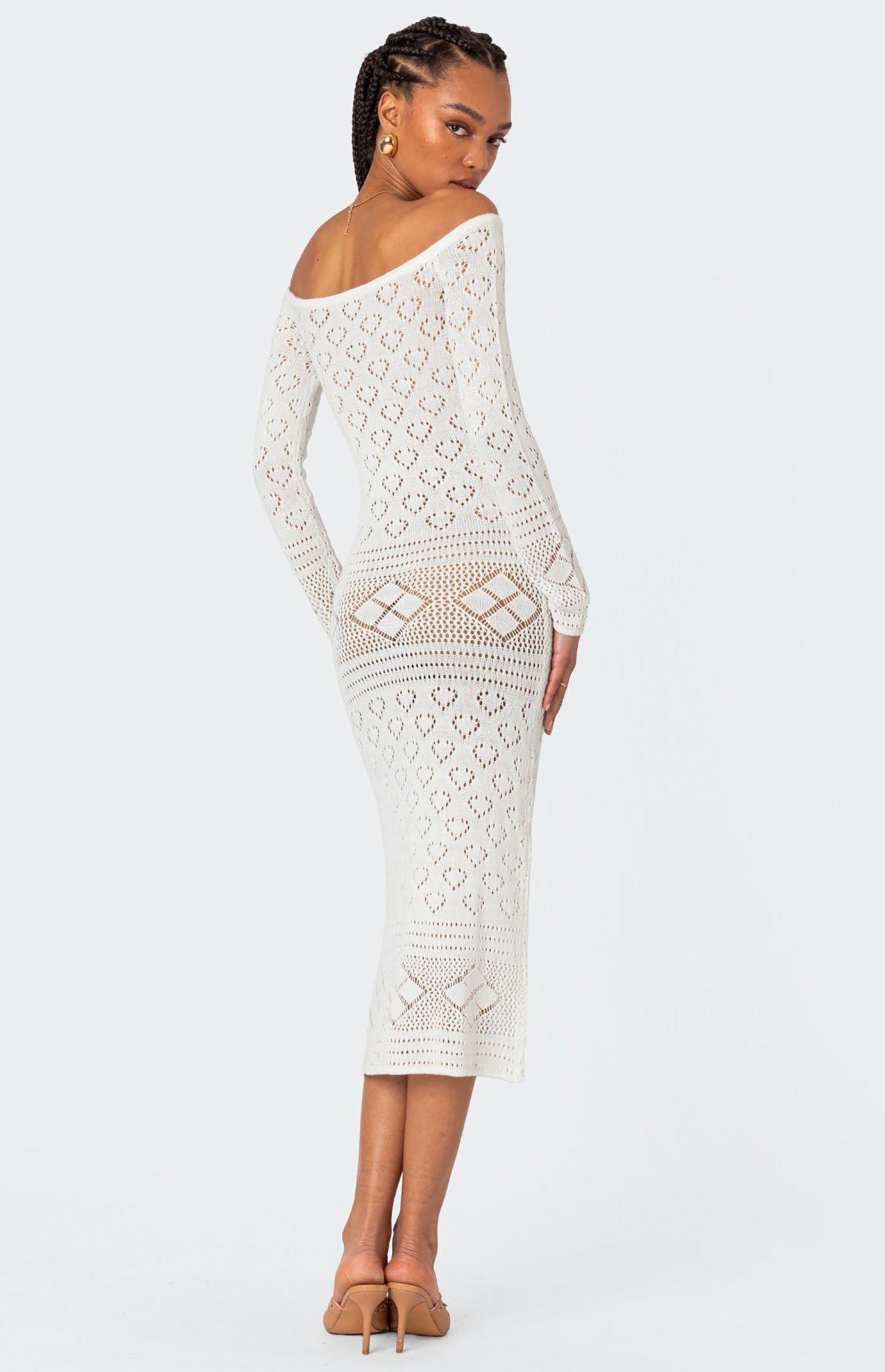 Edikted Women's Lily Crochet Off Shoulder Midi Dress Product Image