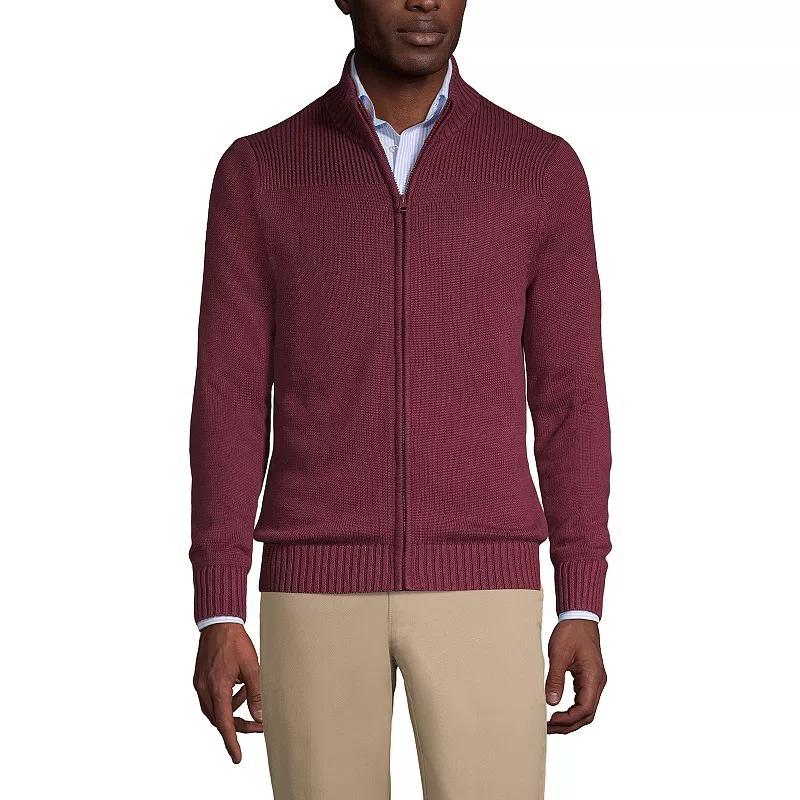 Mens Lands End School Uniform Zip-Front Cardigan Sweater Red Product Image