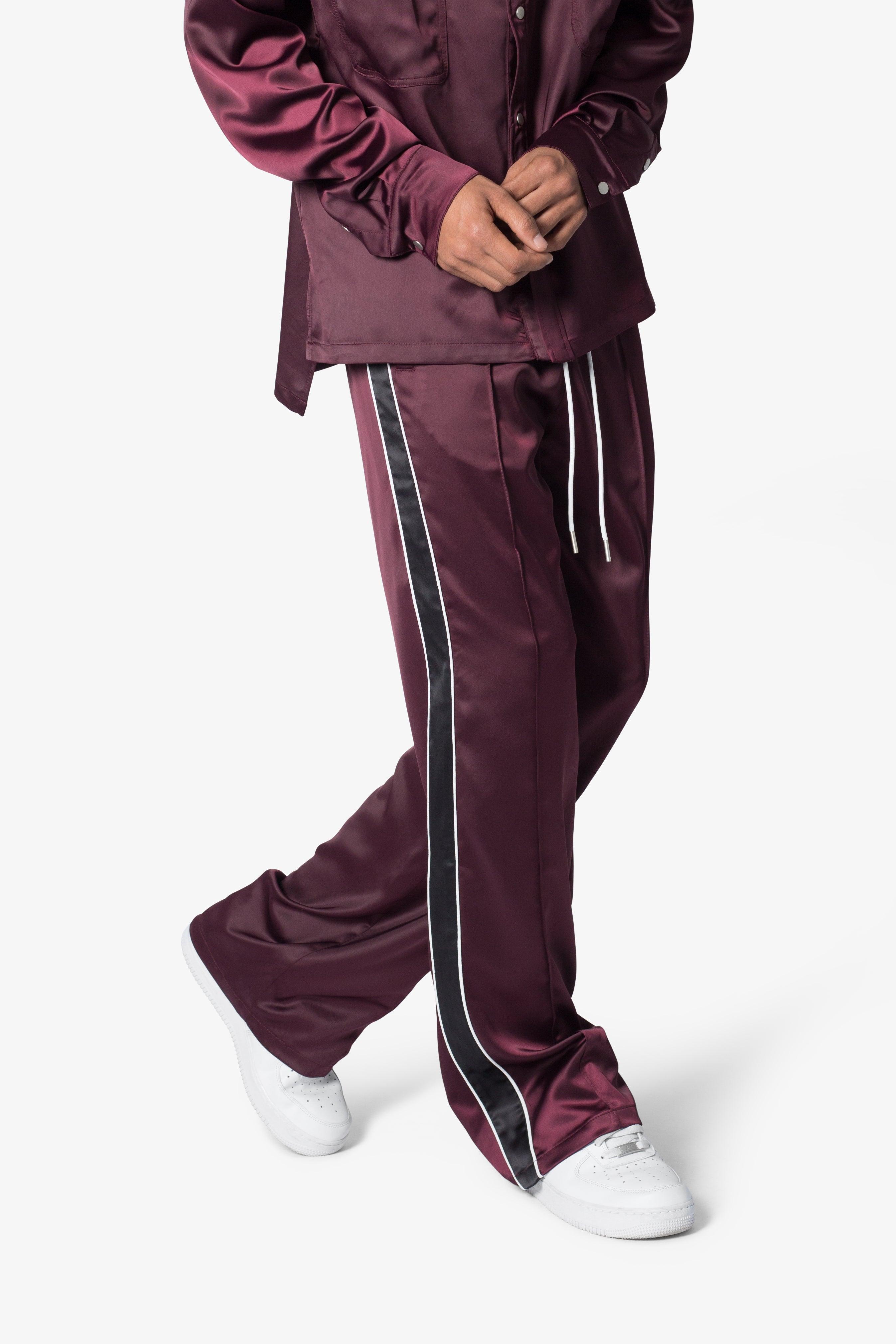 Satin Track Pants - Burgundy Product Image