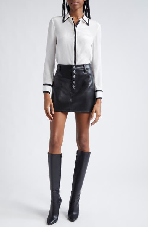 ALICE AND OLIVIA Willa Silk Placket Top With Piping Detail In Off Whiteblack Product Image