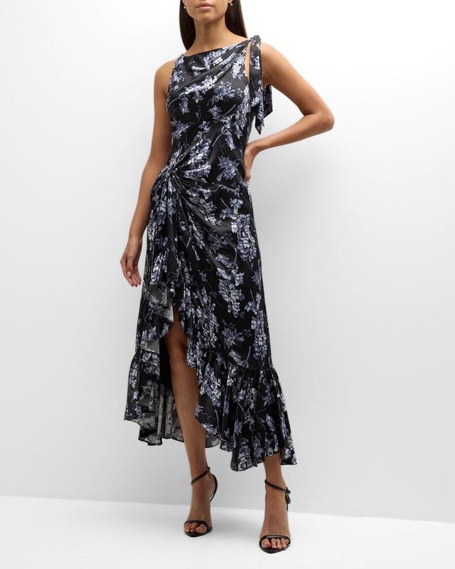 Anwan Floral Silk Sleeveless High-Low Midi Dress Product Image