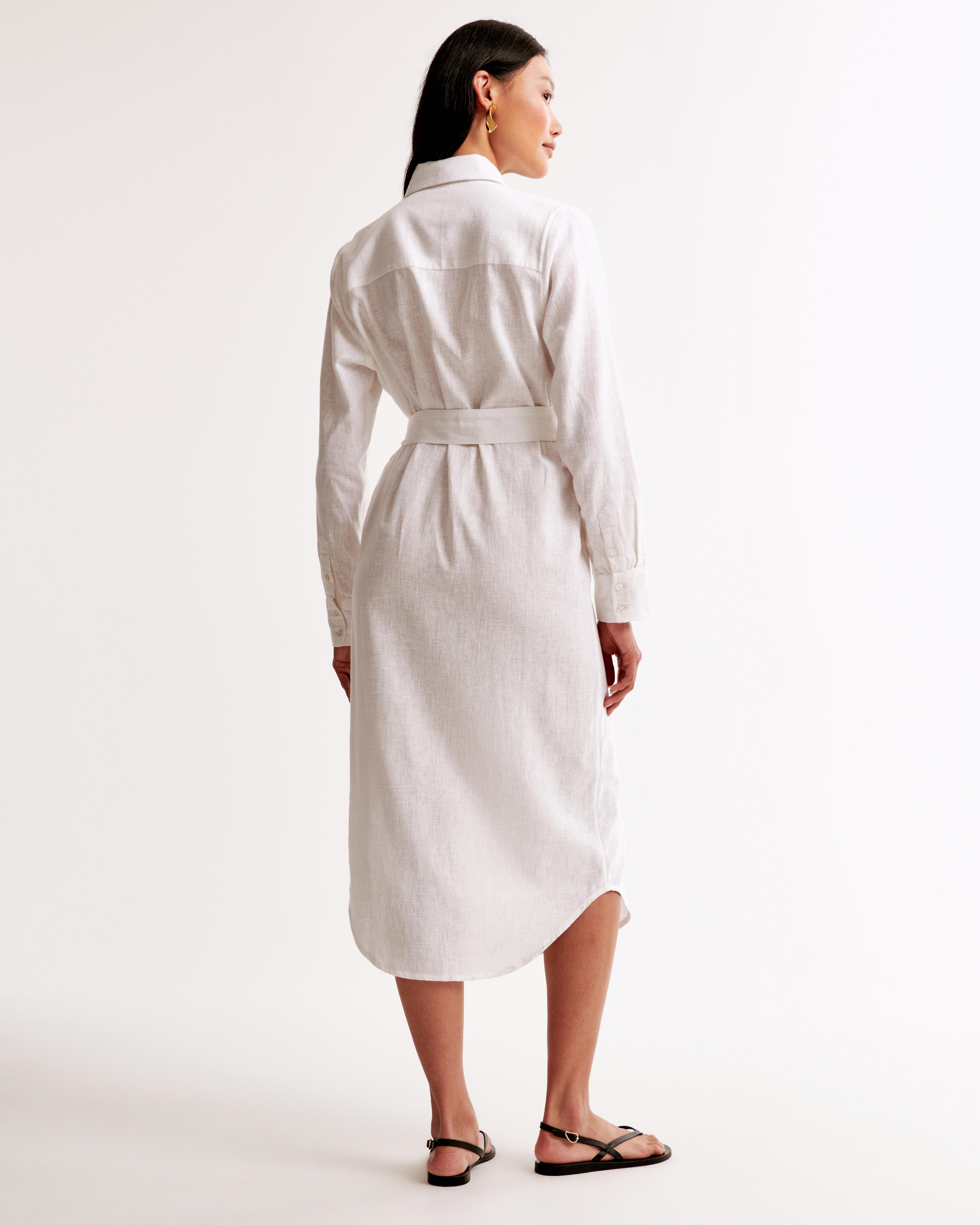 Linen-Blend Midi Shirt Dress Product Image