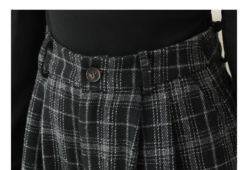 High Rise Plaid Wide Leg Pants Product Image