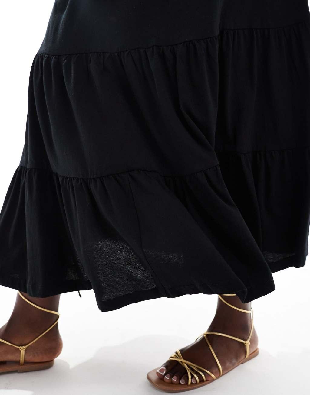 ONLY Curve tiered maxi skirt in black   Product Image