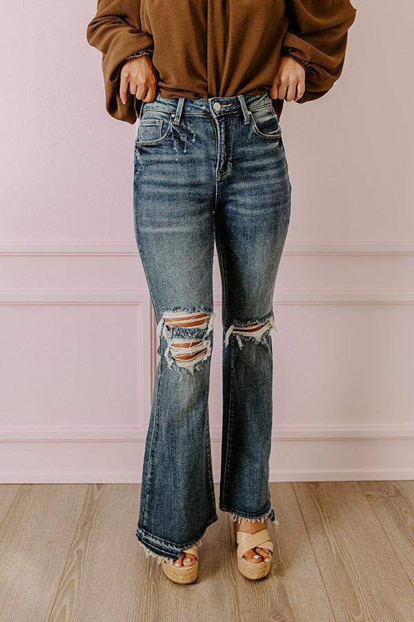 Risen The Sequoia High Waist Distressed Flare in Dark Wash Product Image