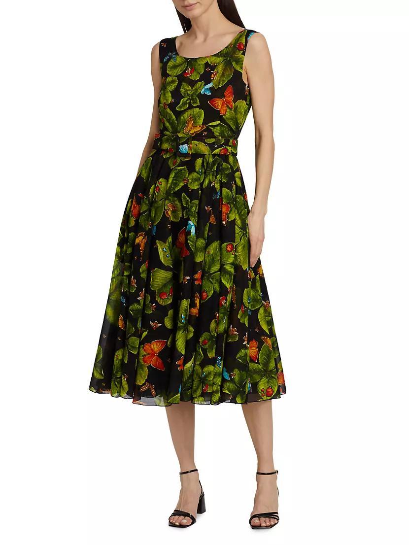 Clover Printed Tie-Waist Fit & Flare Midi-Dress Product Image