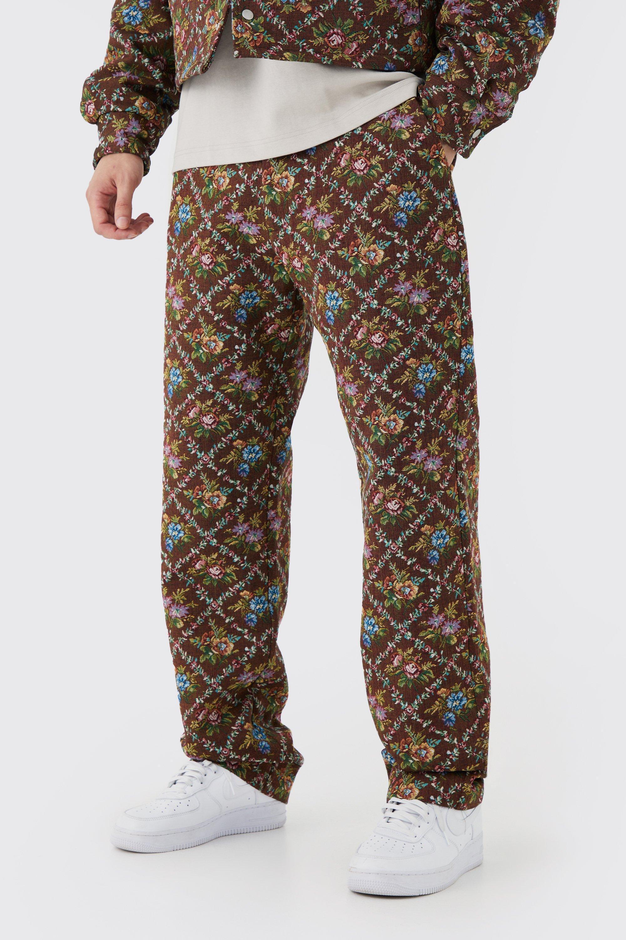 Tall Fixed Waist Floral Tapestry Pants | boohooMAN USA product image