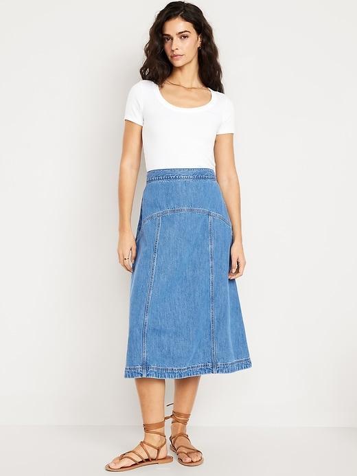 High-Waisted Jean Midi Skirt Product Image