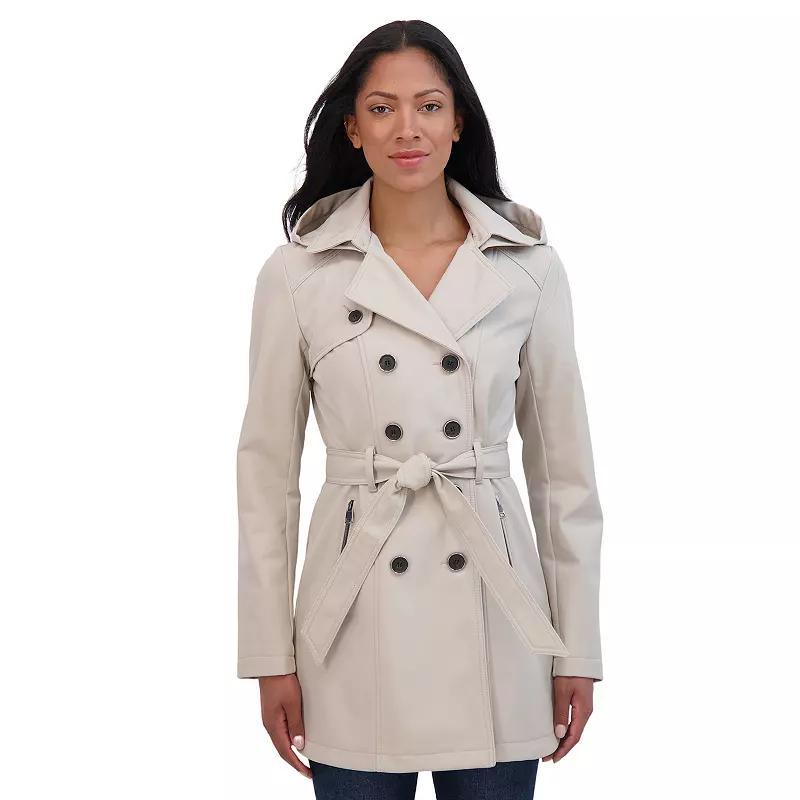 Sebby Collection Womens Belted Double Breasted Soft Shell Trench Coat With Detachable Hood Product Image