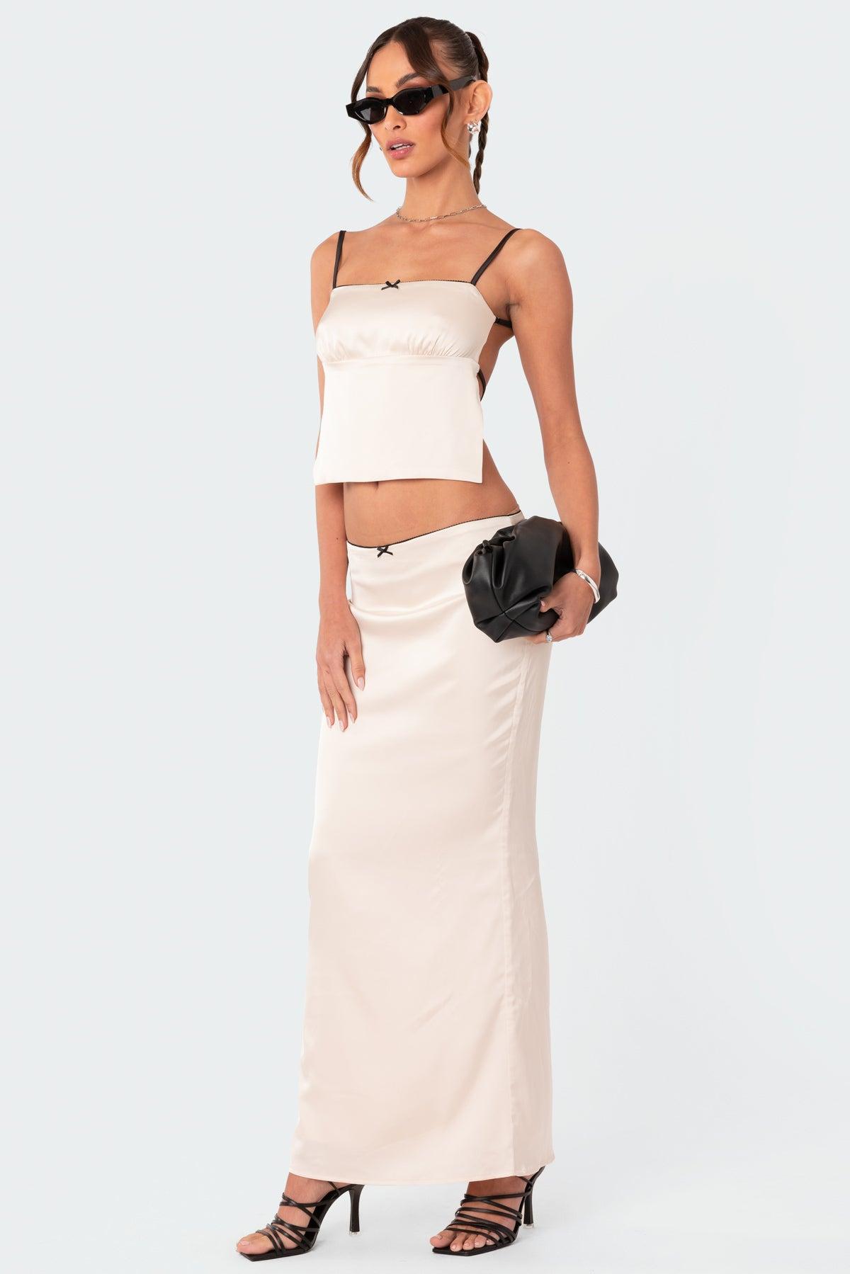 Satin Back Slitted Low Rise Maxi Skirt product image