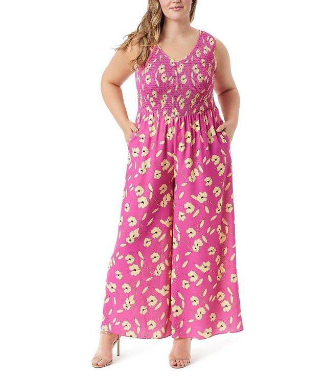 Jessica Simpson Plus Size Bodil Withering Petal Printed Wide Leg Jumpsuit Product Image