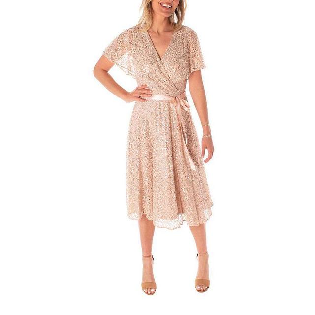 Womens Maison Tara Sequin Lace V-Neck Fit & Flare Midi Dress Dusty Pink Product Image