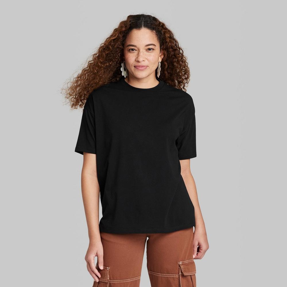 Womens Raglan Elbow Sleeve Oversized T-Shirt - Wild Fable Black XL Product Image