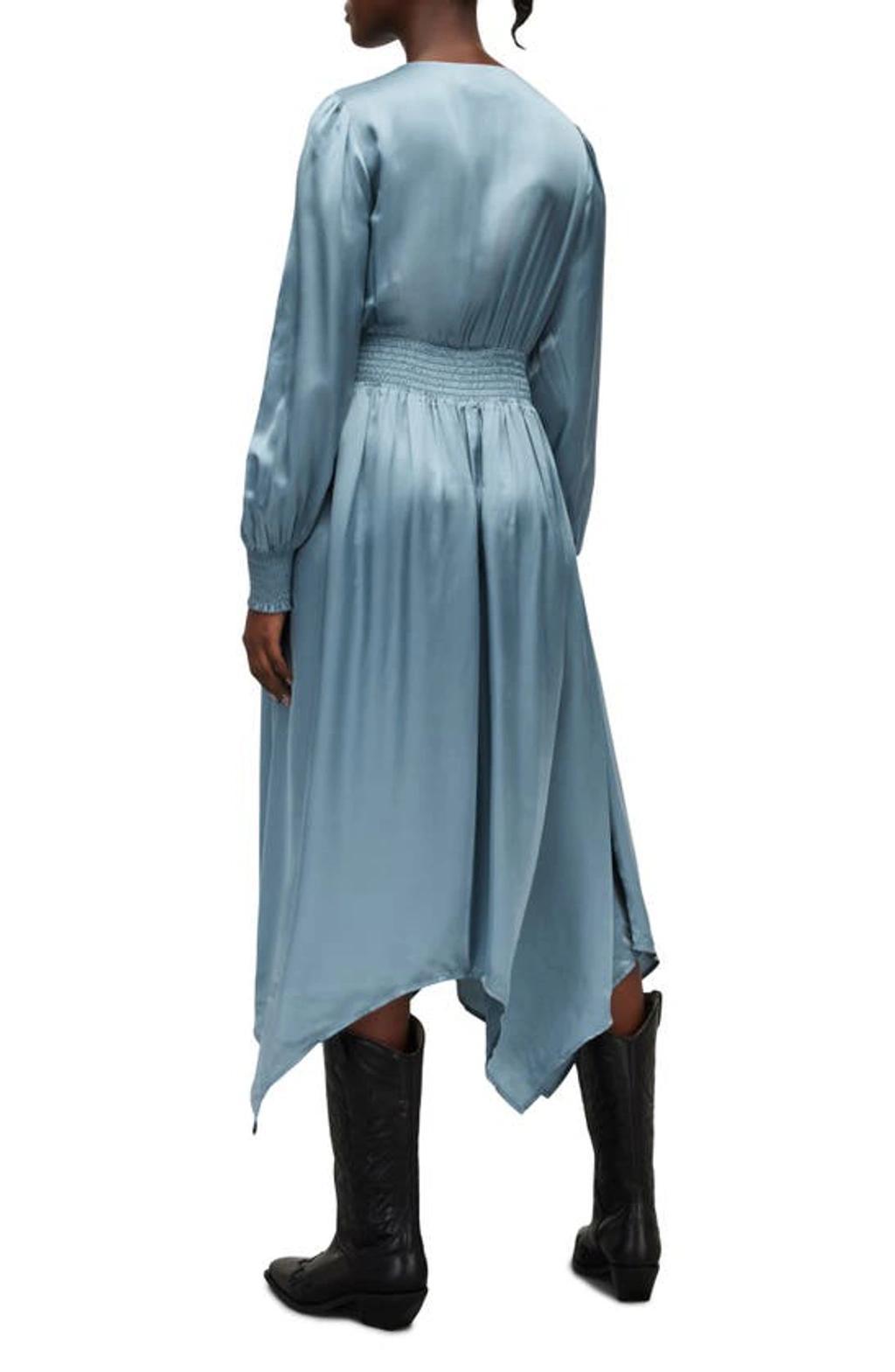 Estelle Long Sleeve Asymmetric Hem Dress In Blue Slate Product Image