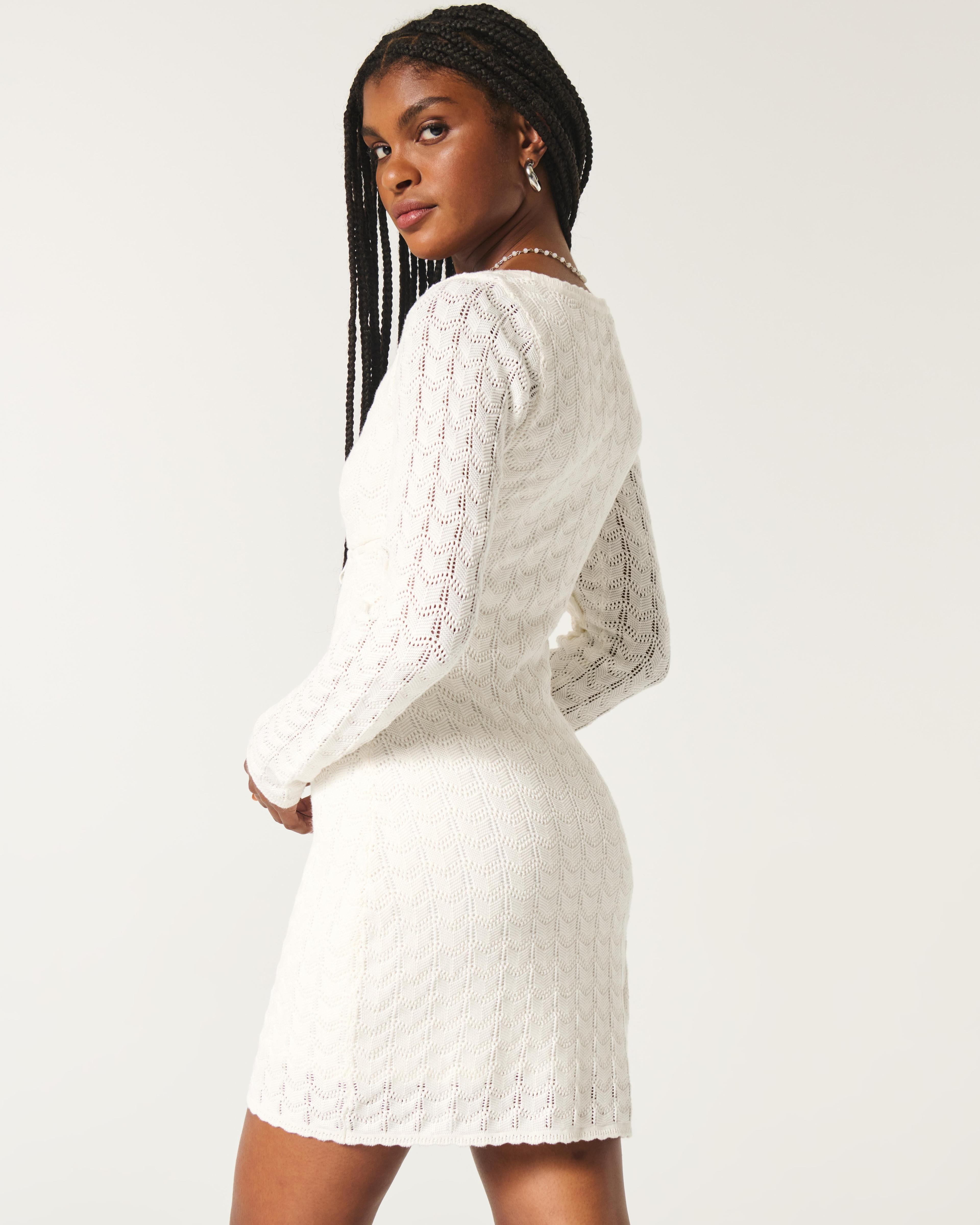 Long-Sleeve Crochet-Style Mini Dress Product Image