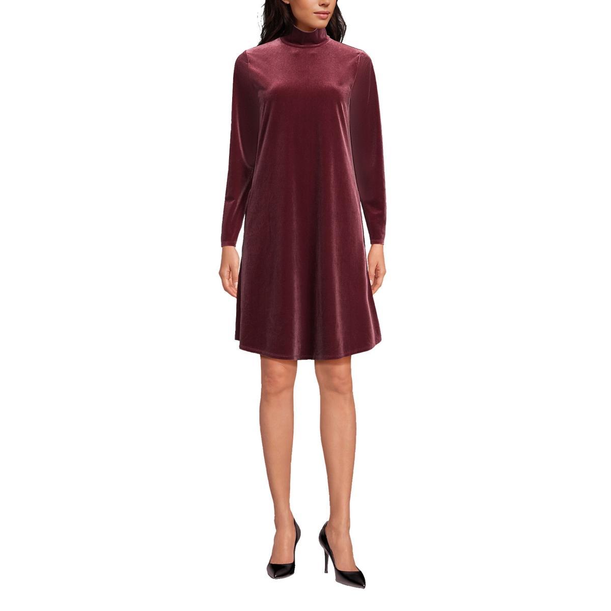 Womens Lands End Long Sleeve Velvet Turtleneck Dress Product Image