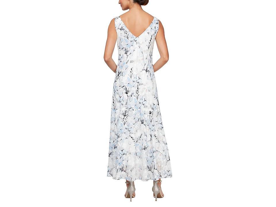 Alex Evenings Tea Length Chiffon Burnout Dress with Matching Shawl (Ivory Floral) Women's Dress Product Image