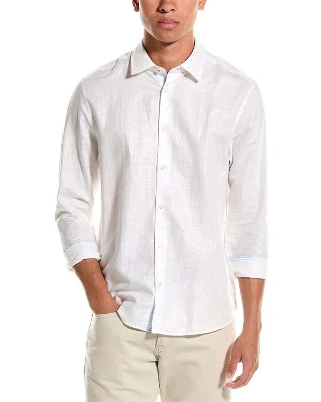 Regular Fit Linen-blend Shirt In White Product Image