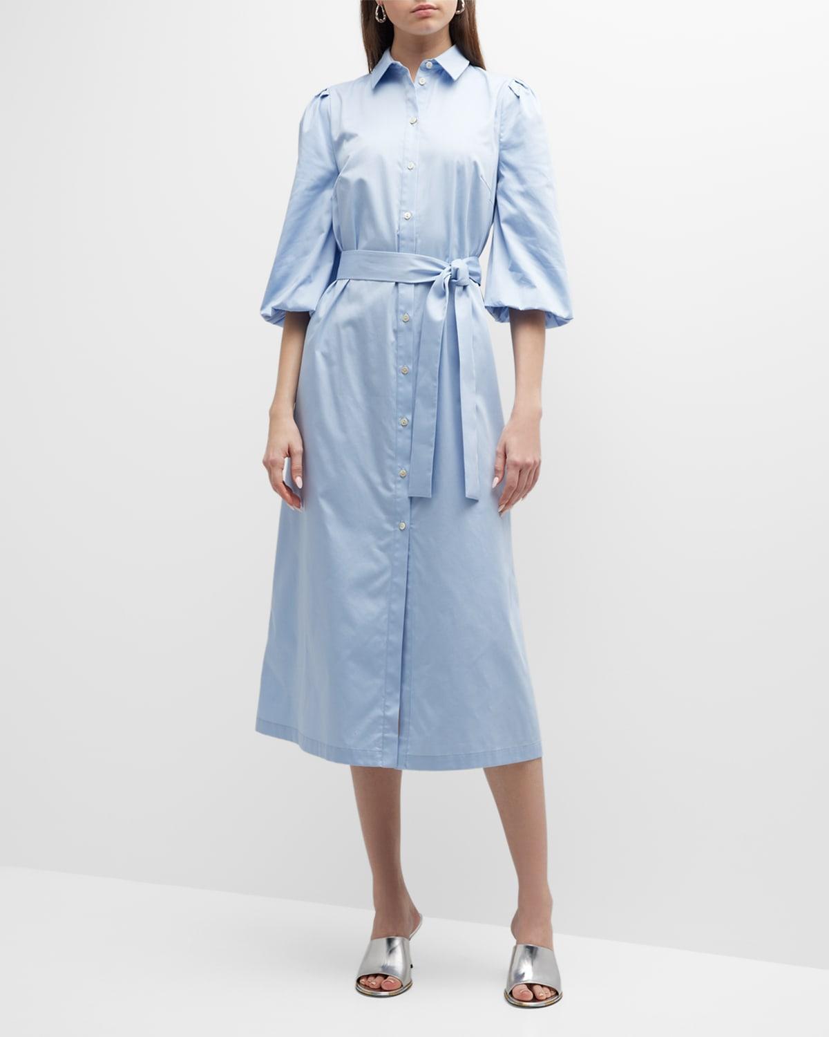 Puff-Sleeve Belted Midi Shirtdress Product Image