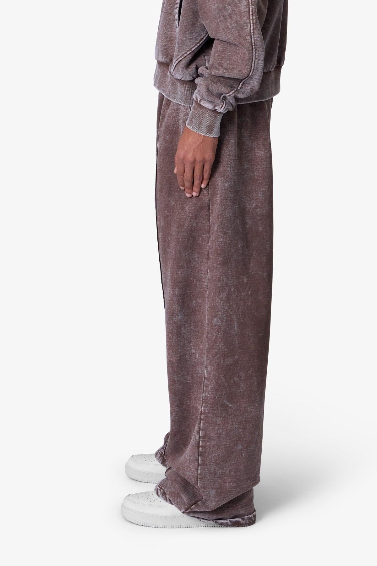 Frayed Seam Acid Wash Sweatpants - Brown Product Image