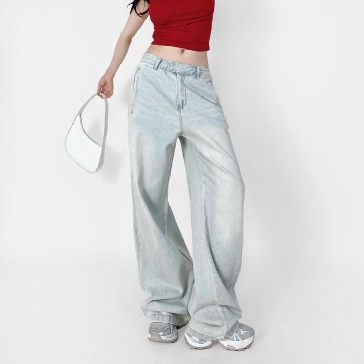 High Waist Washed Wide Leg Jeans product image