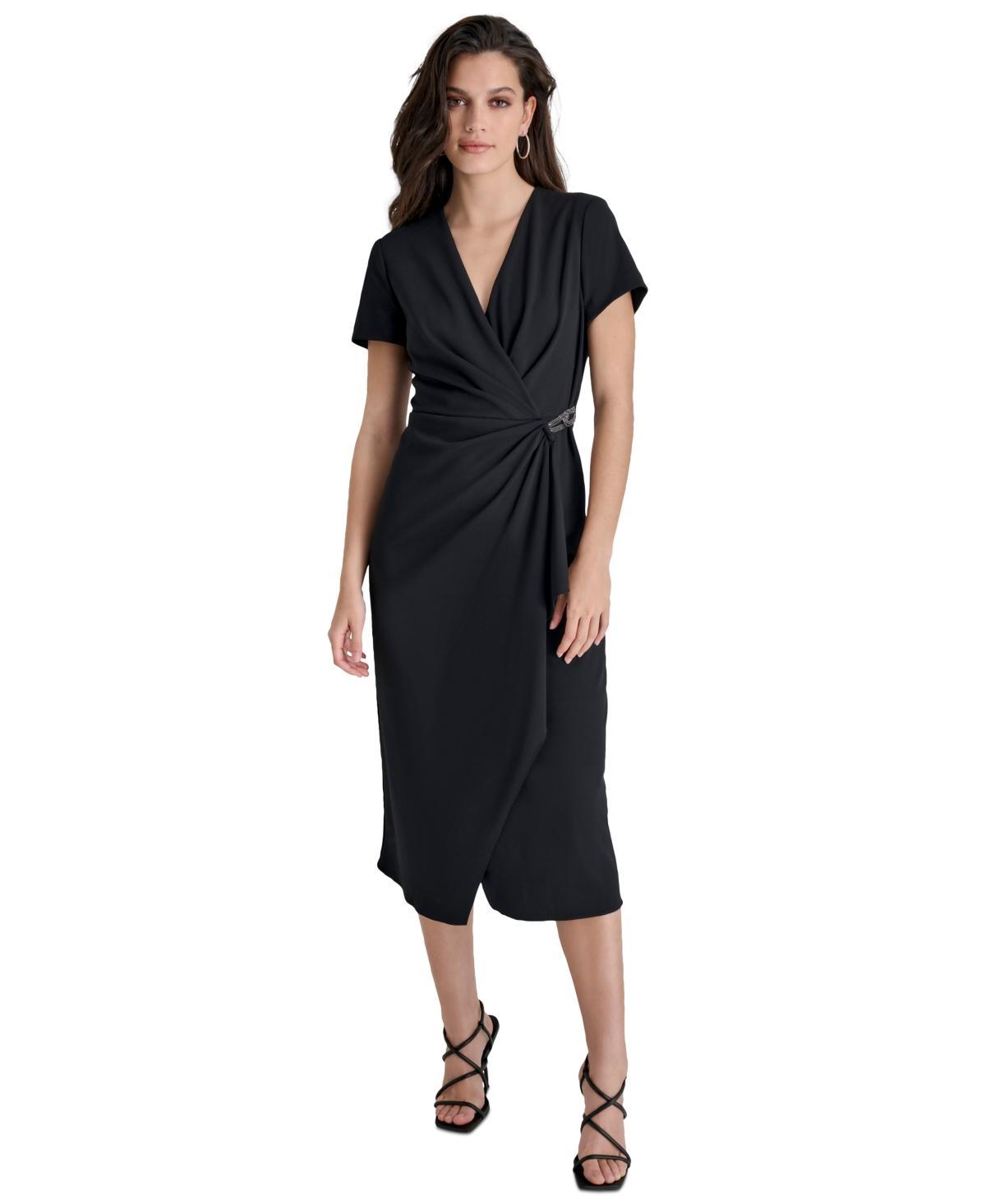 Dkny Womens Surplice-Neck Embellished Scuba Dress Product Image