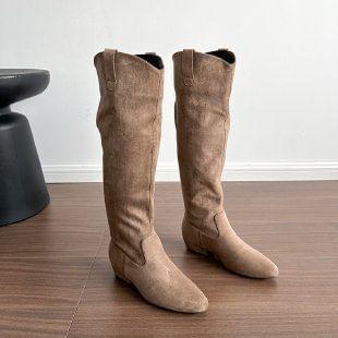 Almond Toe Chunky Heel Tall Boots Product Image