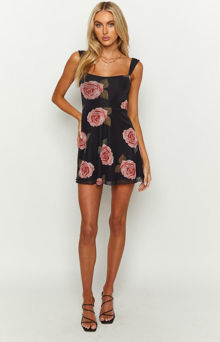 Eleanora Black Floral Mini Dress Product Image