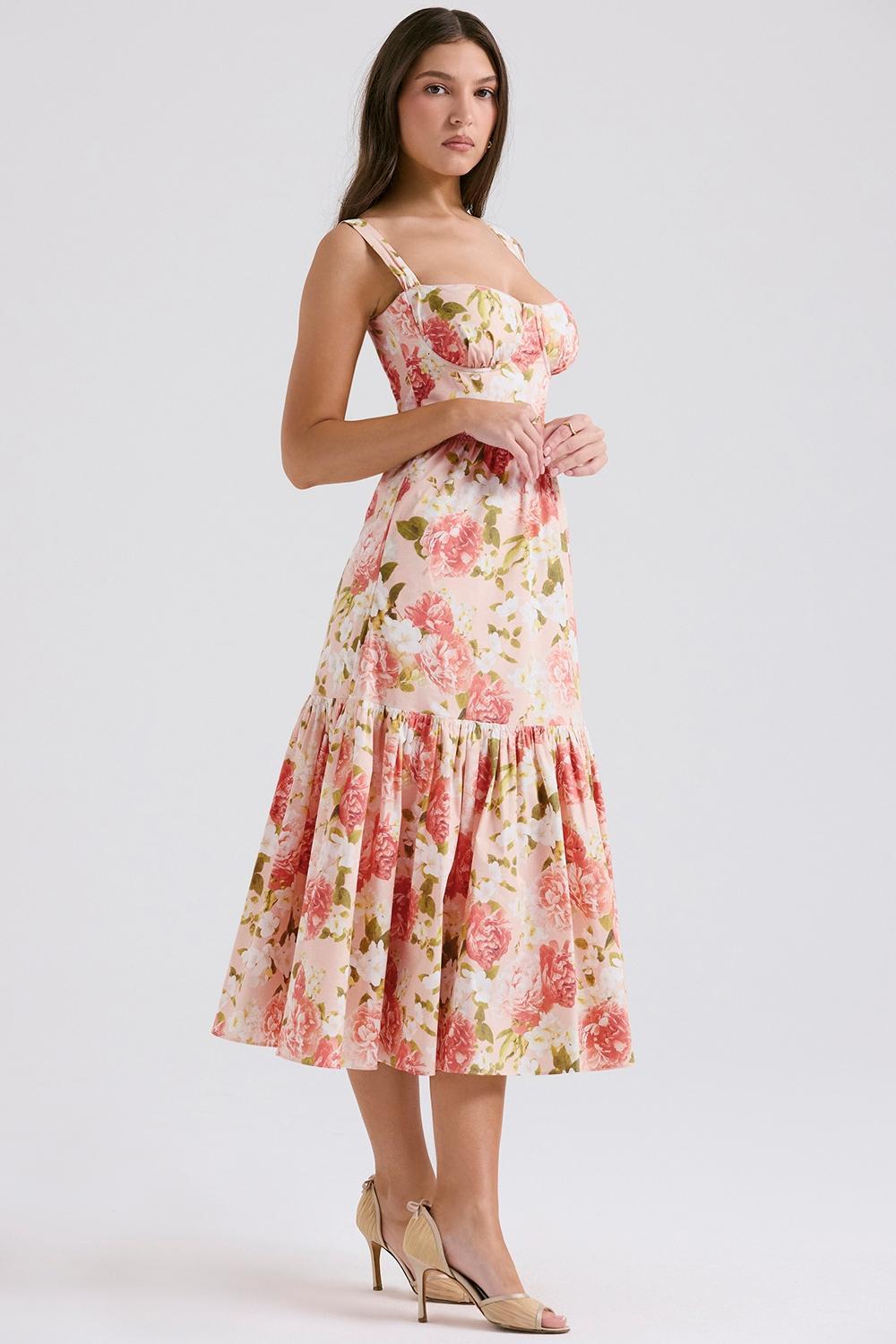 Elia Pink Peony Print Cotton Midi Sundress Product Image